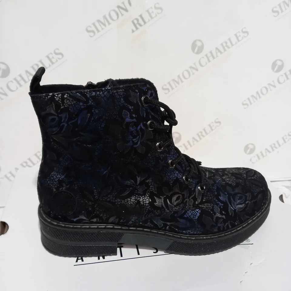 RIEKER LACE UP BOOT DARK FLOURAL SIZE 5 - BOXED