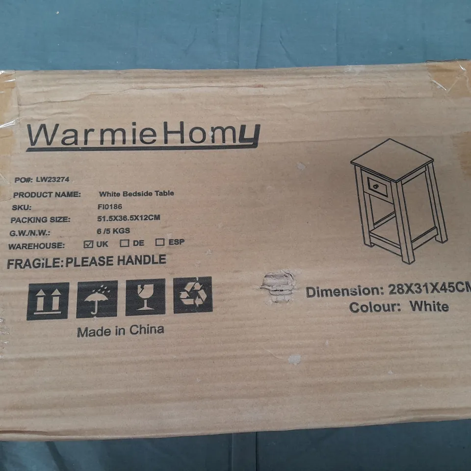 boxed and sealed WARMIEHOMY white bedside table