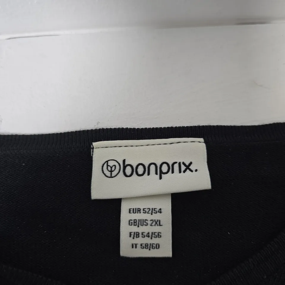 BONPRIX WOMEN'S BLACK JUMPER– UK 2XL (EU 52/54) WITH STRIPED CUFFS & HEM