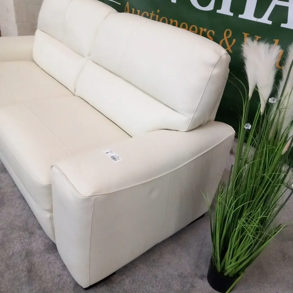 DESIGNER ITALIAN MADE SELVA CREAM LEATHER THREE SEATER SOFA