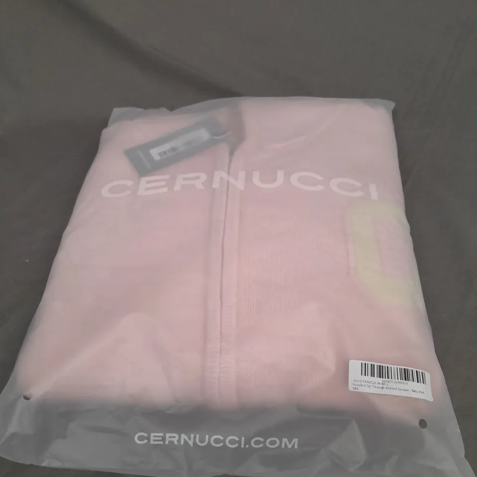 BAGGED CERNUCCI HOODED ZIP THROUGH KNITTED JUMPER IN BABY PINK SIZE L