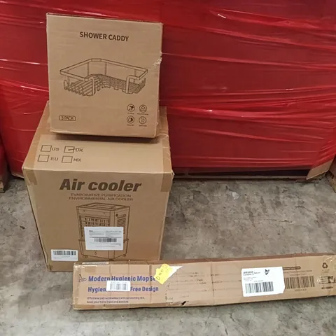 PALLET OF ASSORTED ITEMS INCLUDING - AIR COOLER, SHOWER CADDY, HYGIENIC MOP