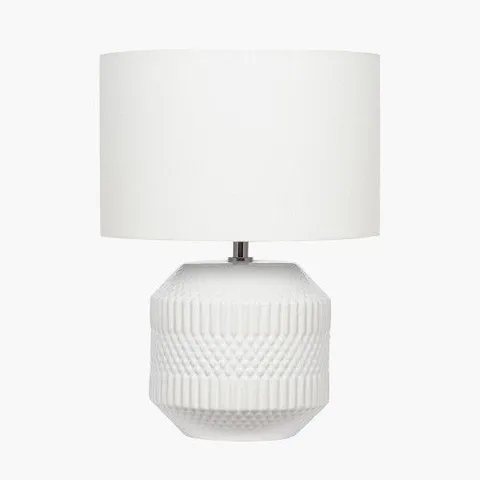 BOXED MERIBEL WHITE GEO TEXTURED CERAMIC TABLE LAMP