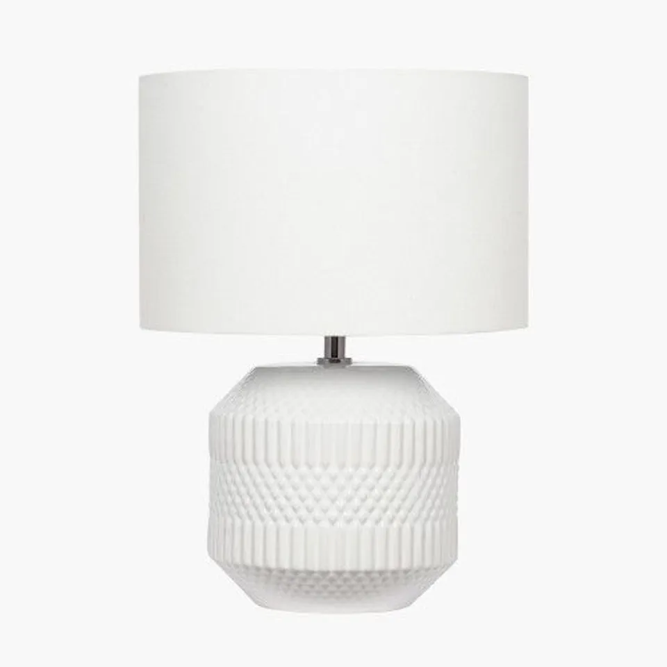 BOXED MERIBEL WHITE GEO TEXTURED CERAMIC TABLE LAMP