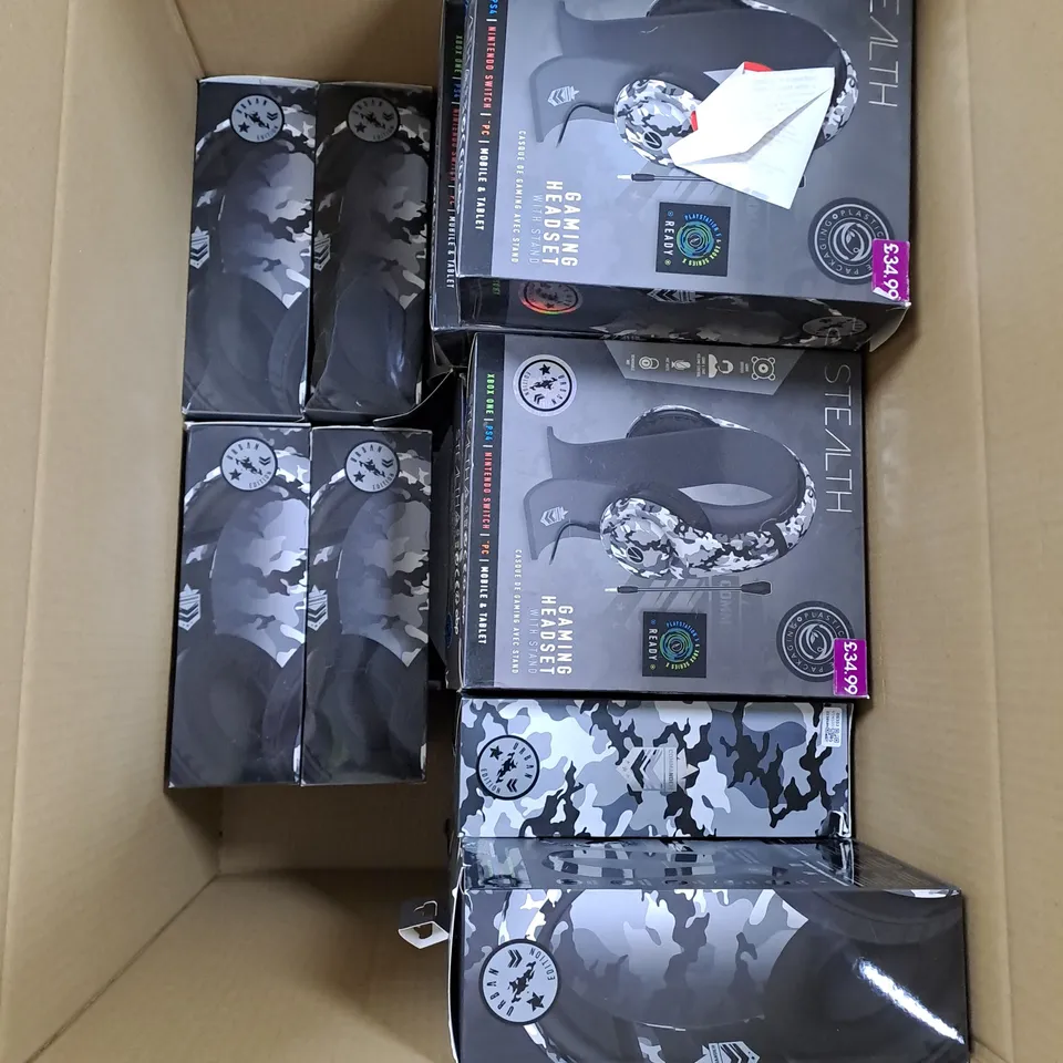 LARGE BOX OF ASSORTED STEALTH COMMANDER GAMING HEADSETS WITH STAND FOR XBOX, PS4/PS5, SWITCH, PC