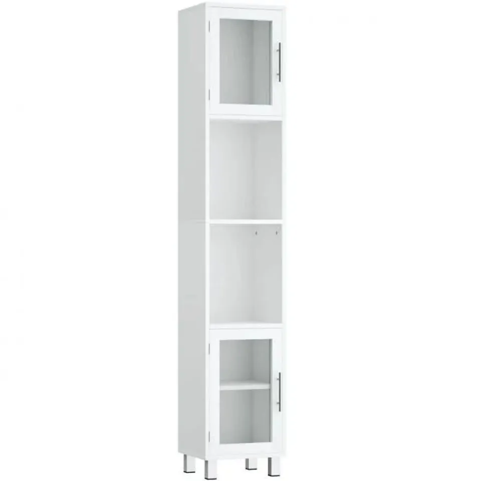 BOXED COSTWAY 2 DOOR 2 SHELF WHITE WOODEN SLIM BATHROOM CABINET