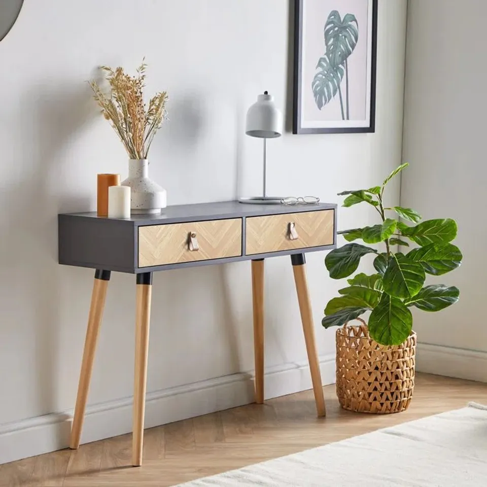 BOXED HERRINGBONE 100CM CONSOLE TABLE