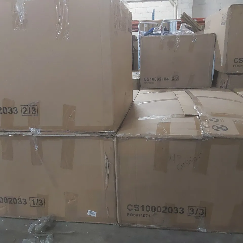 BOXED KANSAS CORNER SOFA - GREY PREMIUM FAUX LEATHER - MISSING PARTS AND CUSHIONS (3 BOXES)