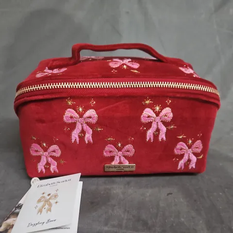 ELIZABETH SCARLETT ROUGE VELVET OPEN FLAT MAKEUP BAG 