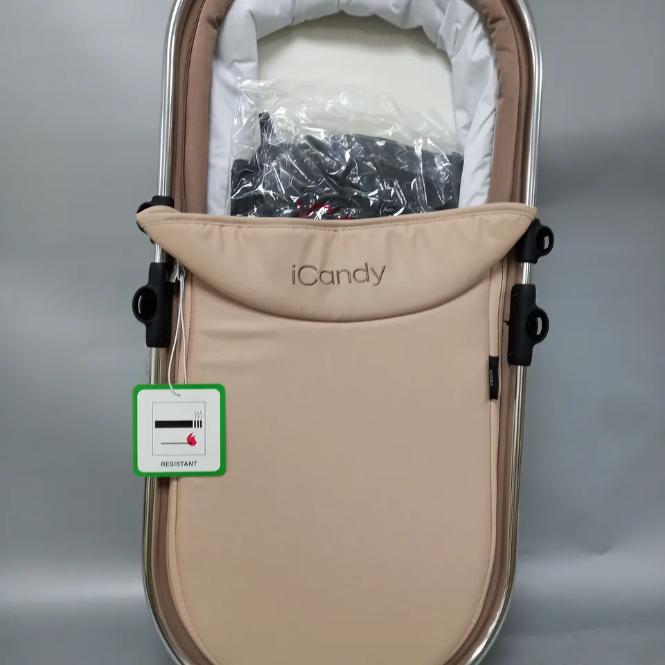 ICANDY PEACH MAIN CARRYCOT BUTTERSCOTCH CHROME CHASSIS WITH RAIN COVER 
