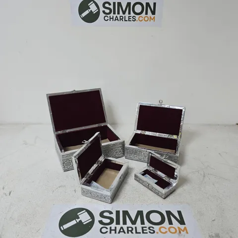 4 X ELEPHANT MOTIF INTERLOCKING JEWELLERY BOXES