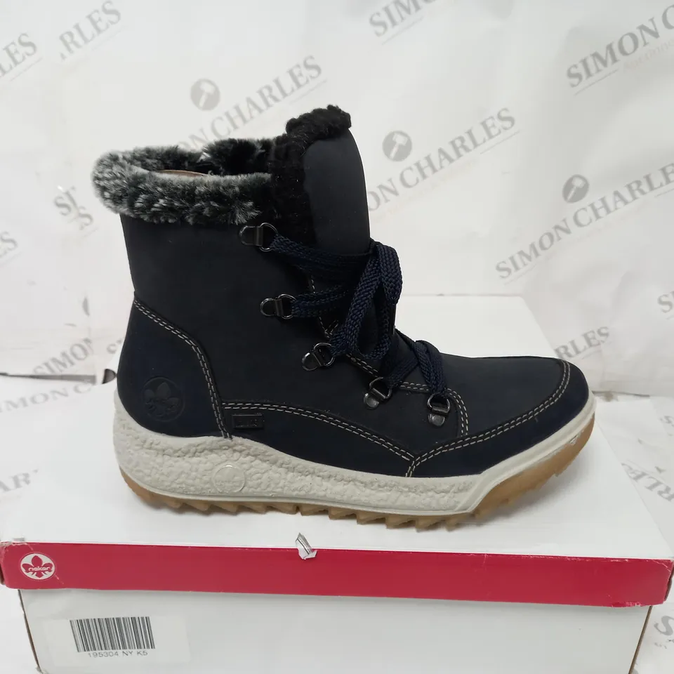BOXED PAIR OF RIEKER BLUE BOOTS SIZE 5