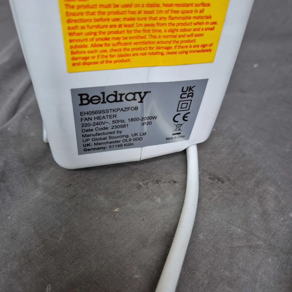 BELDRAY FAN HEATER EH0569SSTKPAZFOB – 1800–2000W, 220–240V – WHITE (UK PLUG)