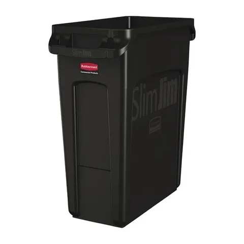 RUBBERMAID SLIM JIM BIN WITH VENTING CHANNELS BLACK 60LTR