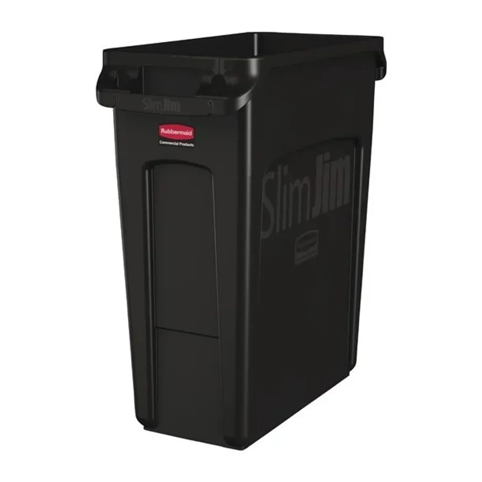 RUBBERMAID SLIM JIM BIN WITH VENTING CHANNELS BLACK 60LTR