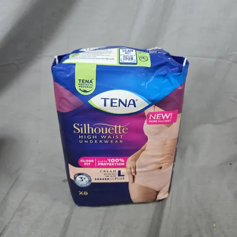 3 PACKS OF TENA SILHOUETTE PLUS HIGH WAIST PANTS CREAM LARGE (1010ML) 8 IN PACK 