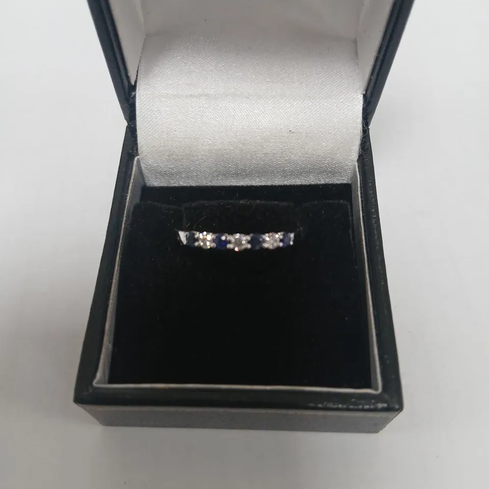 PLATINUM HALF ETERNITY RING SET WITH ALTERNATING NATURAL DIAMONDS AND SAPPHIRES