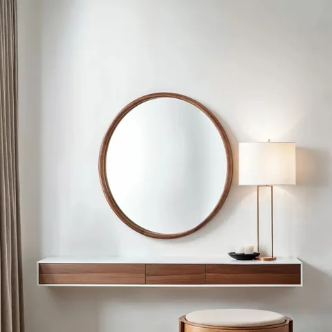 BOXED YEARN BEAUFORT SOLID OAK MIRROR 60 x 60cm - WALNUT