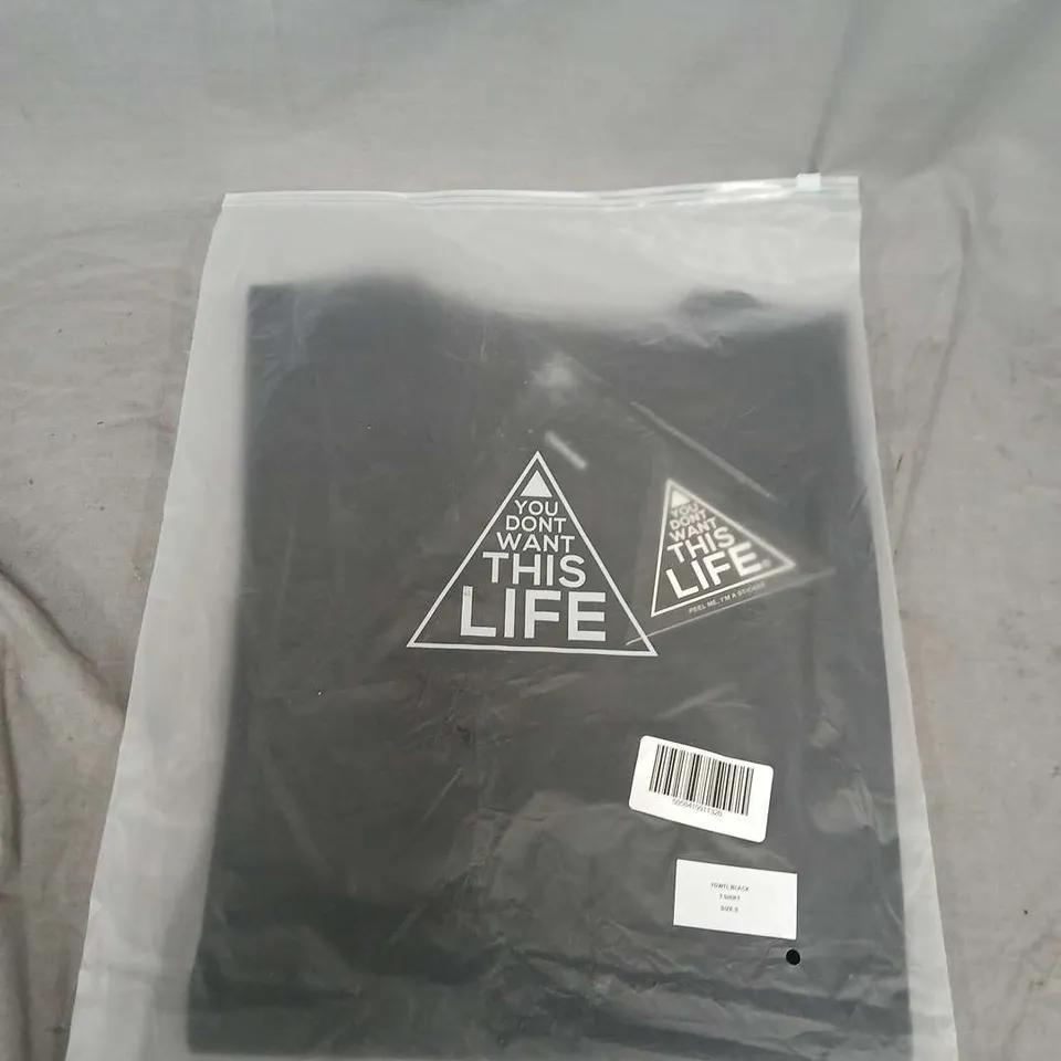 YOU DON'T WANT THIS LIFE - BOX OF APPROXIMATELY 15 PLAIN TSHIRTS IN BLACK, SIZE S