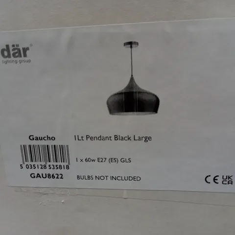 DAR LIGHTING GAU8622 GAUCHO 1 LIGHT PENDANT BLACK LARGE SHADE