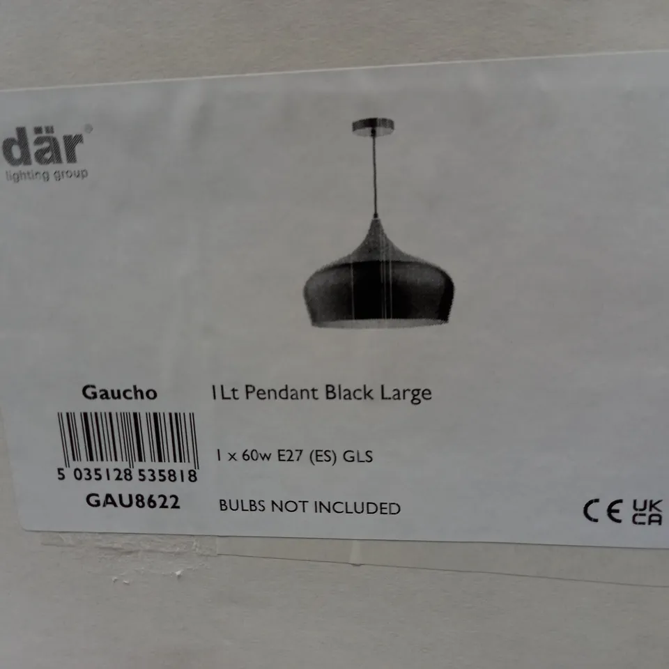 DAR LIGHTING GAU8622 GAUCHO 1 LIGHT PENDANT BLACK LARGE SHADE 