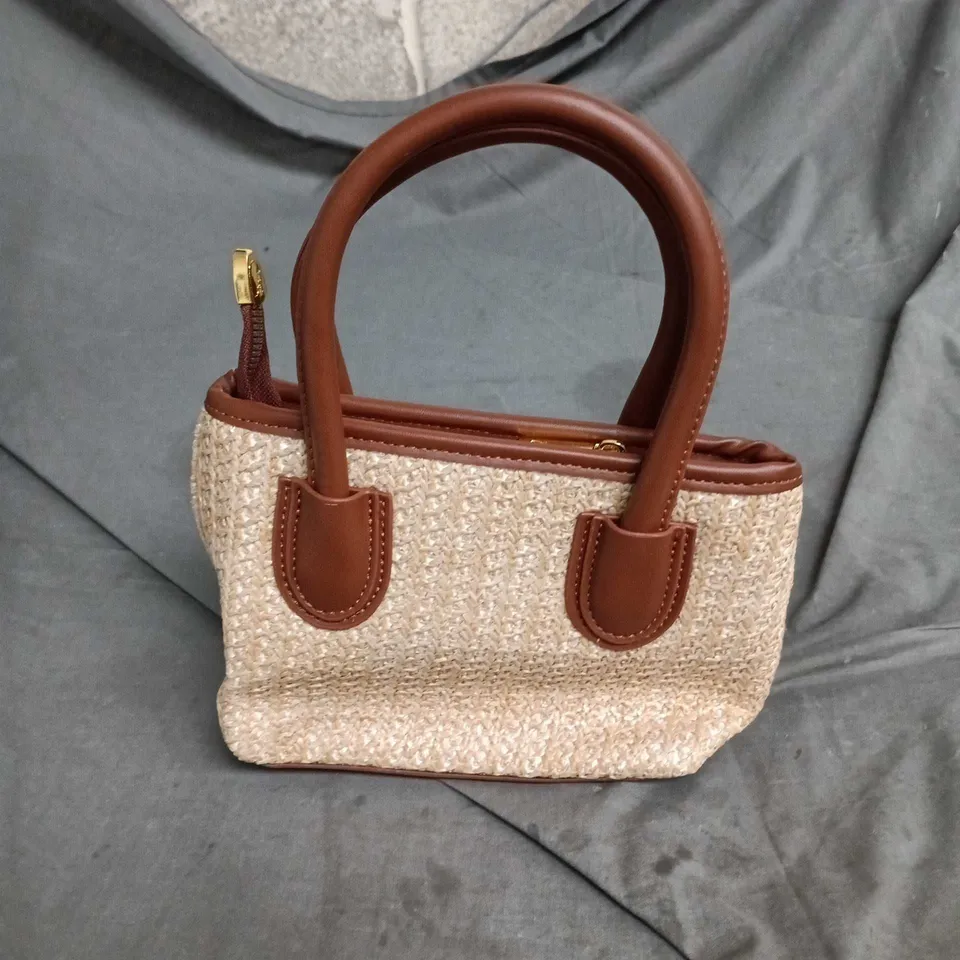 WOMEN’S BOUCLÉ HANDBAG WITH BROWN LEATHER TRIM HAMINROO