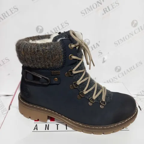 BOXED PAIR OF RIEKER HIKING BOOT WITH MULTI CUFF SIZE 4