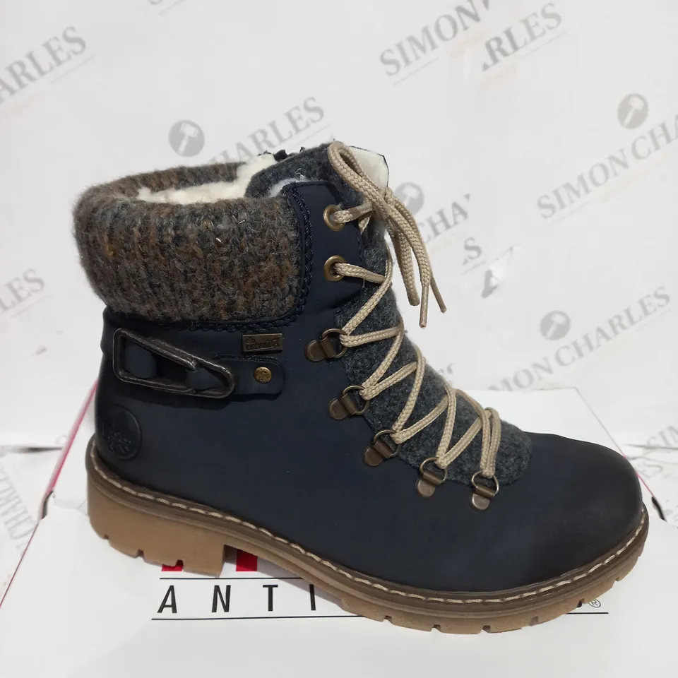 BOXED PAIR OF RIEKER HIKING BOOT WITH MULTI CUFF SIZE 4