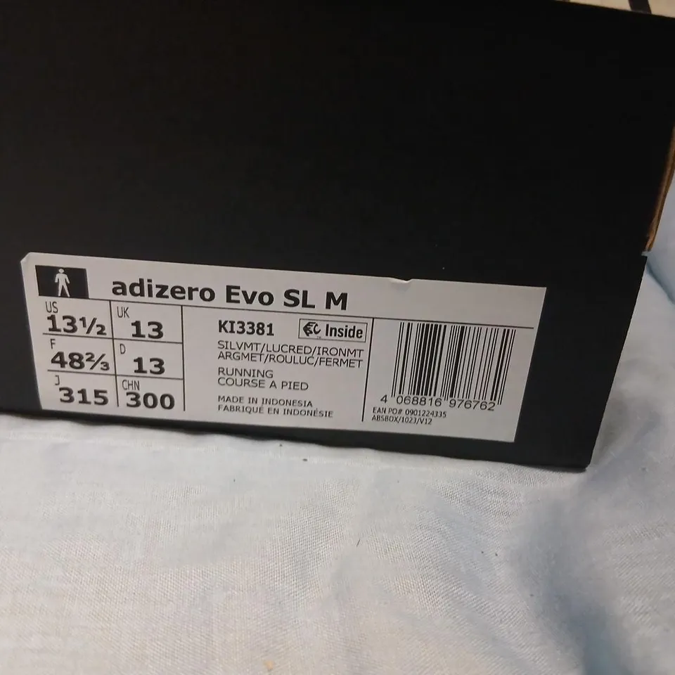 ADIDAS ADIZERO EVO SL M RUNNING SHOES – GREY WITH CORAL STRIPES, UK 13 (US 13.5)