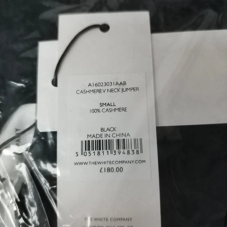  THE WHITE COMPANY CASHMERE V-NECK JUMPER – BLACK - SIZE S
