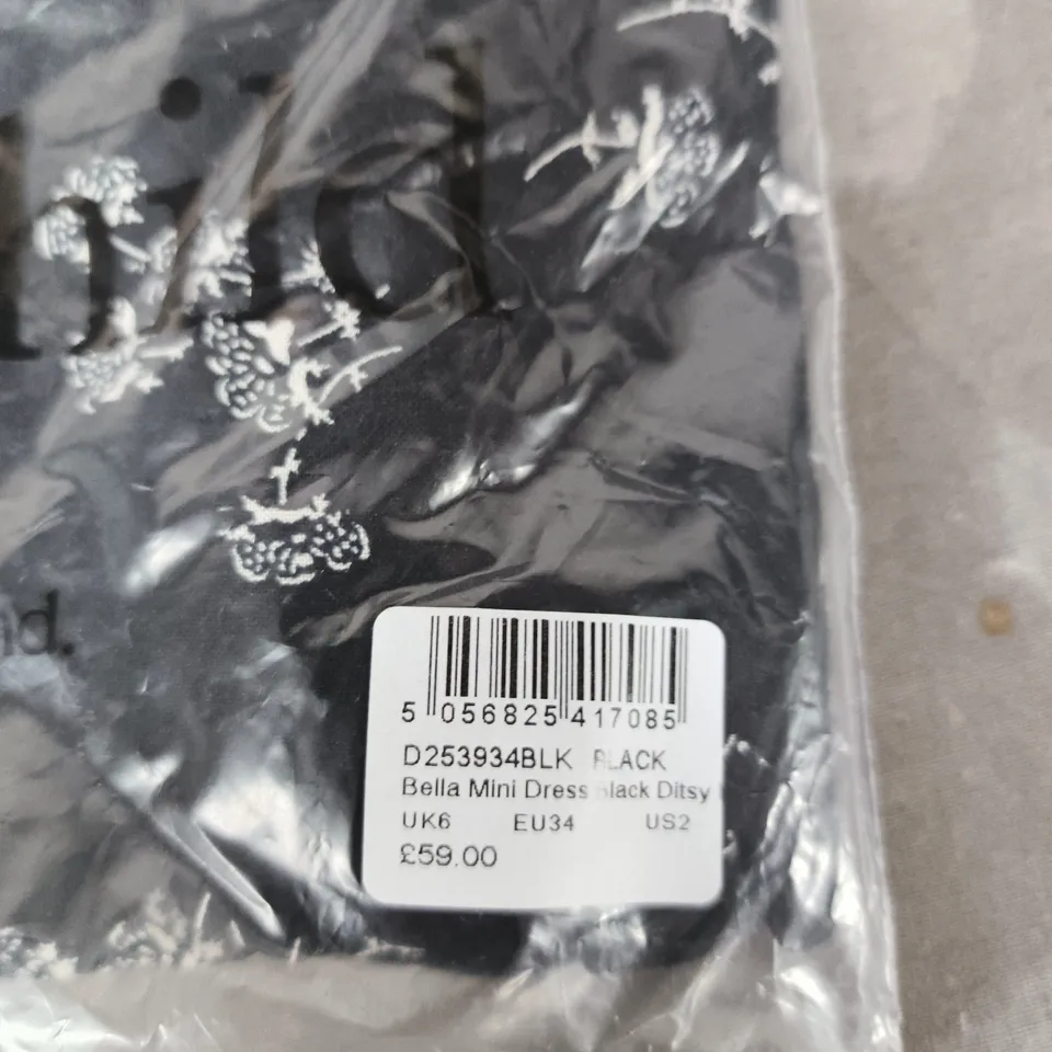 BAGGED NOBODYS CHILD BELLA MINI DRESS BLACK DITSY – UK6