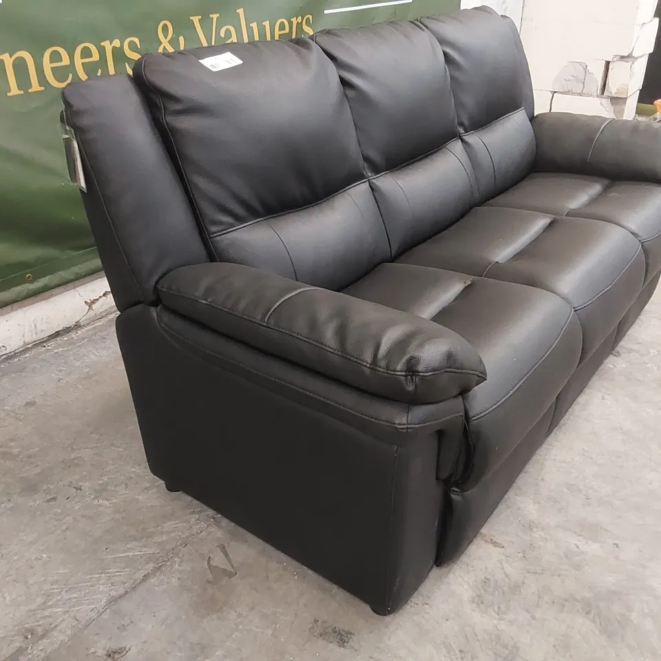 QUALITY DESIGNER FAUX LEATHER 3 SEATER SOFA - BLACK