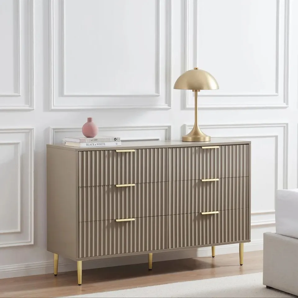 BOXED DUSK EVIE 6 DRAWER CHEST - TAUPE (1 BOX)