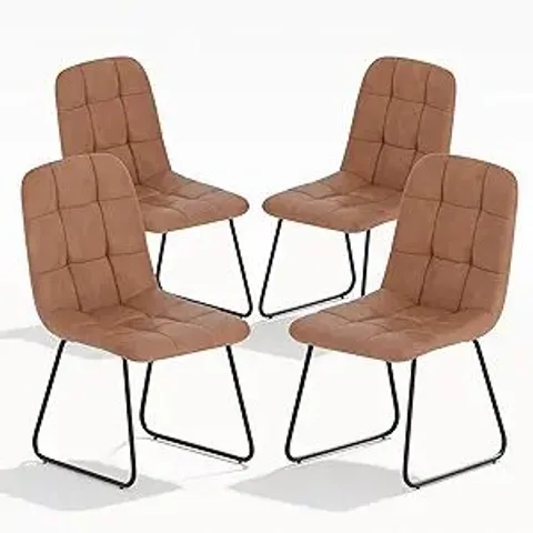 BOXED HIPIHOM FAUX LEATHER DINING CHAIRS, MODERN UPHOLSTERED KITCHEN CHAIRS WITH CURVED BACKREST AND METAL LEGS (SET OF 4) - BROWN (1 BOX)
