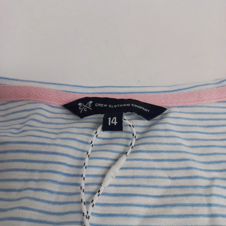 CREW CLOTHING COMPANY STRIPE SLUB TEE – WHITE/BLUE, UK 14