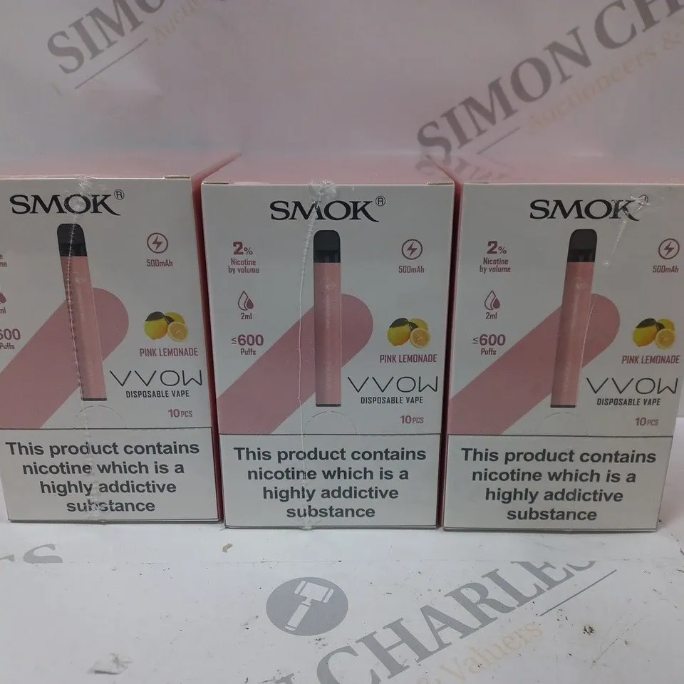 BOX OF 30 SMOK 2% VVOW PINK LEMONADE DISPOSABLE VAPES