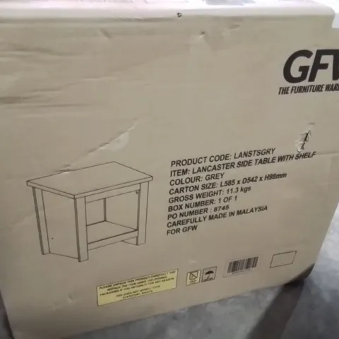 BOXED LANCASTER SIDE TABLE WITH SHELF GREY