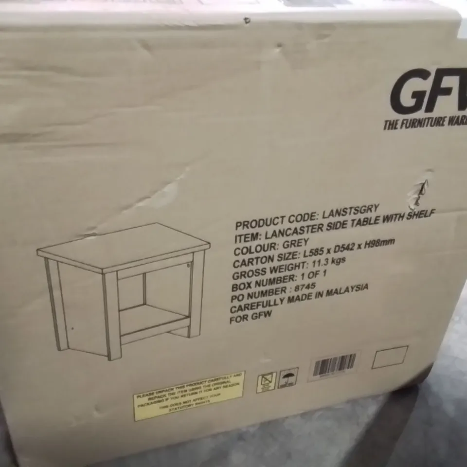 BOXED LANCASTER SIDE TABLE WITH SHELF GREY