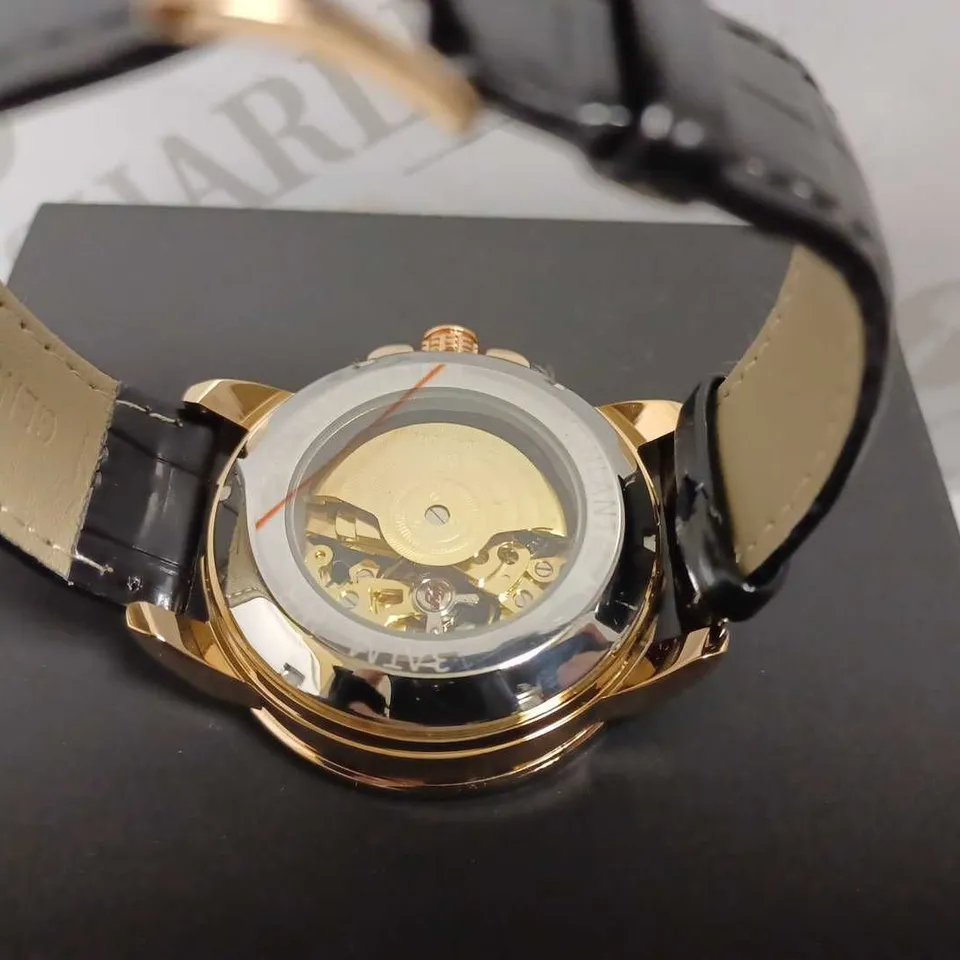 MENS VONLANTHEN AUTOMATIC SKELETON WATCH – V110 - GLASS EXHIBITION BACKCASE – BLACK LEATHER STRAP