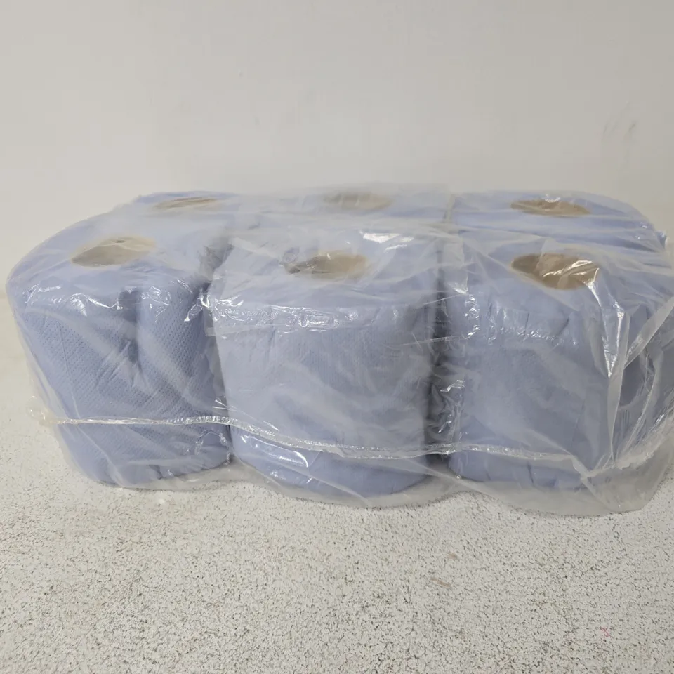 6 PACK OF PISENT BLUE CENTREFEED 2PLY ROLLS