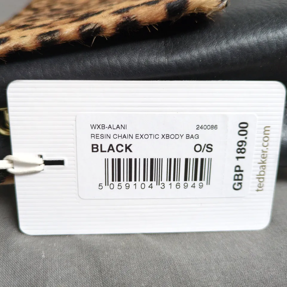 TED BAKER ALANI LEOPARD PRINT RESIN CHAIN EXOTIC CROSSBODY BAG – BLACK 