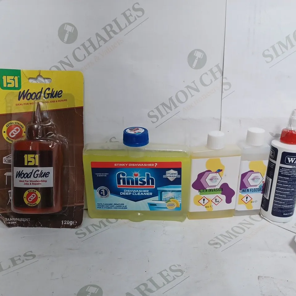 BOX OF APPROX 22 ASSORTED ITEMS TO INCLUDE - 151 WOOD GLUE - FINISH DISHWASHER DEEP CLEANER - WAHL CLIPPER OLI ECT  - COLLECTION ONLY
