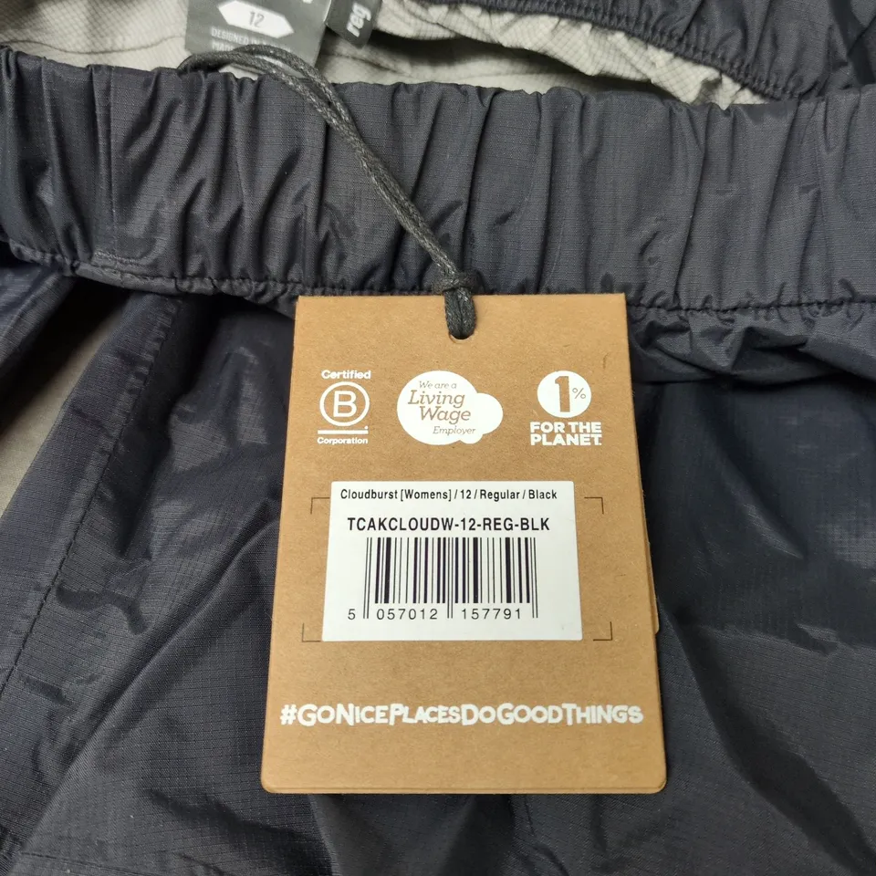 ALPKIT CLOUDBURST WOMEN'S WATERPROOF TROUSERS - UK 12, BLACK