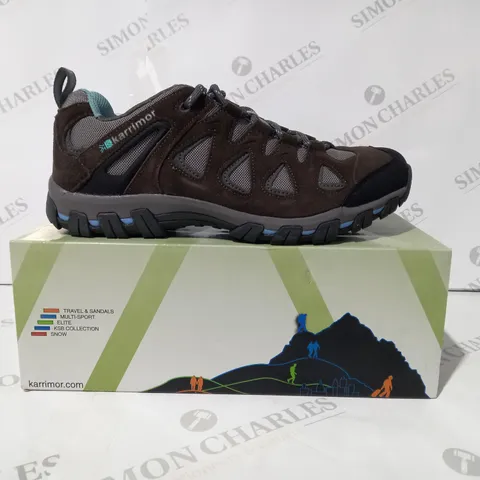 BOXED PAIR OF KARRIMOR SUPA 5 LADIES HIKING SHOES IN BROWN/BLUE UK SIZE 8