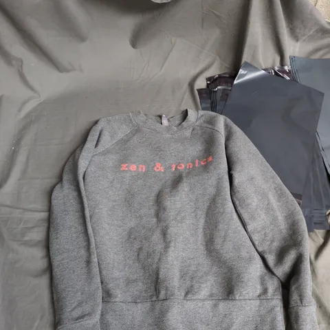 SWEATY BETTY LONDON WOMEN'S GREY SWEATSHIRT – 'ZEN & TONIC' TEXT, UK XS