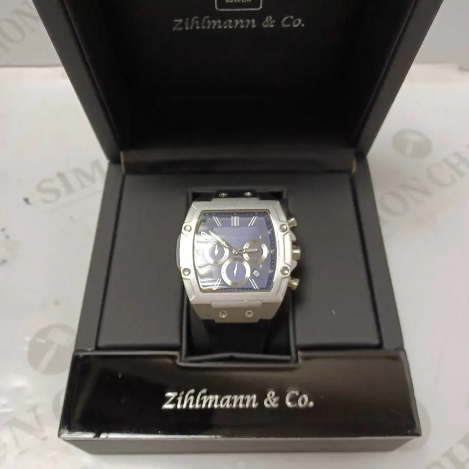 ZIHLMANN & CO BLUE TRIPLE DIAL STUD RUBBER STRAP WATCH