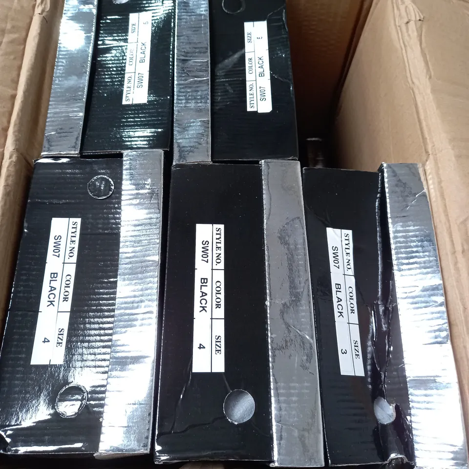 BOX OF APPROXIMATELY 12 PAIRS OF KELSI STRAP HEELED SANDALS IN BLACK  - VARIOUS SIZES