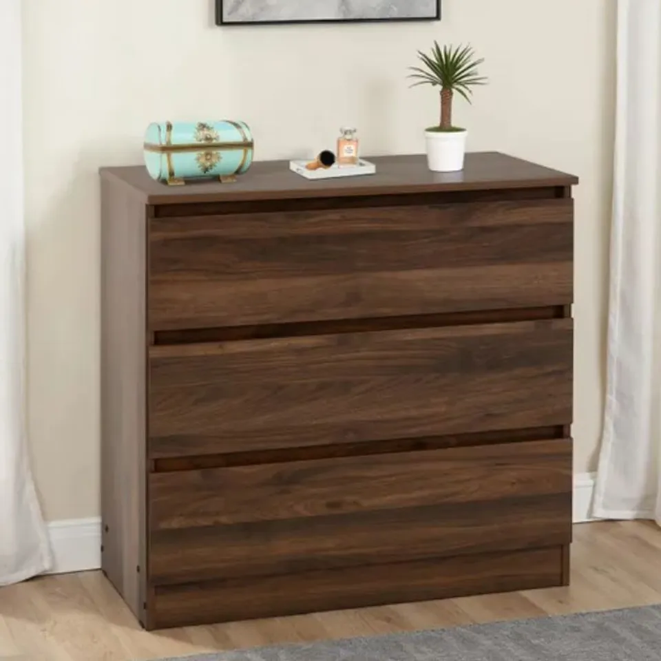 BOXED MALVERN 3 DRAWER CHEST - WALNUT EFFECT VENEER (1 BOX)