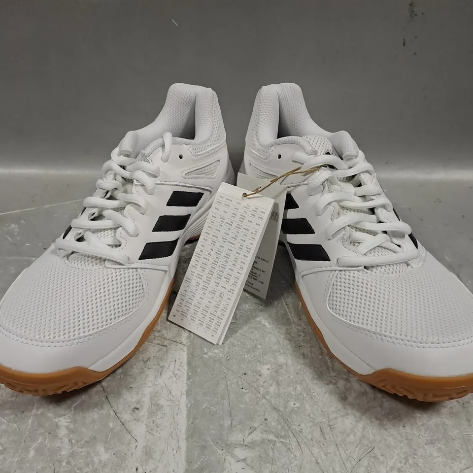 BOXED PAIR OF ADIDAS SPEEDCOURT WOMEN'S SHOES IN WHITE/BLACK UK SIZE 5