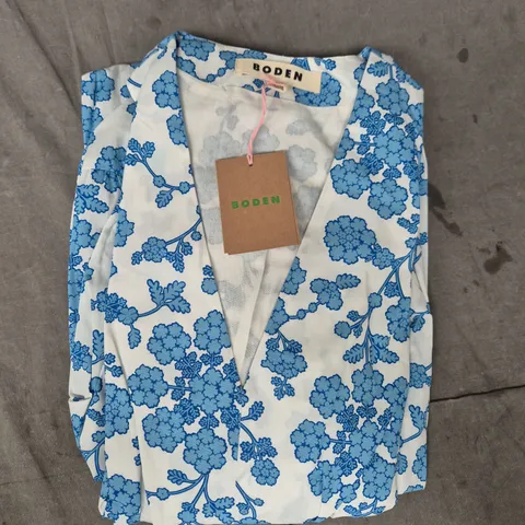 BODEN FLORAL PRINT BLOUSE – BLUE ON WHITE, WOMENS UK 10P